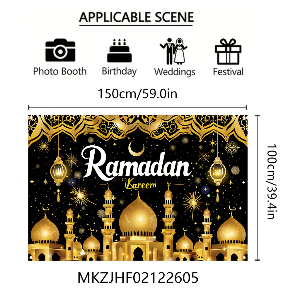 TEMU [JIT] 1 pièce, Drapeau de Décoration Eid Al Fitr, 150cm * 100cm/59.0in * 39.4in, Drapeau de Décoration de Fête Eid Al Fitr, Motif Architectural