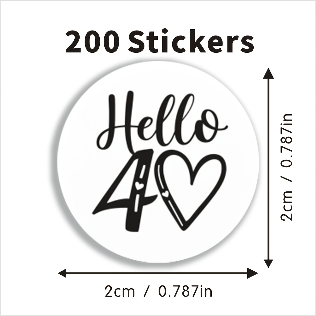 E-shop 200 Stück 40. Geburtstag Aufkleber | Hello Herz Dekorationen für Kuss Süßigkeiten und Schokolade Etiketten, Party Verpackungsaufkleber