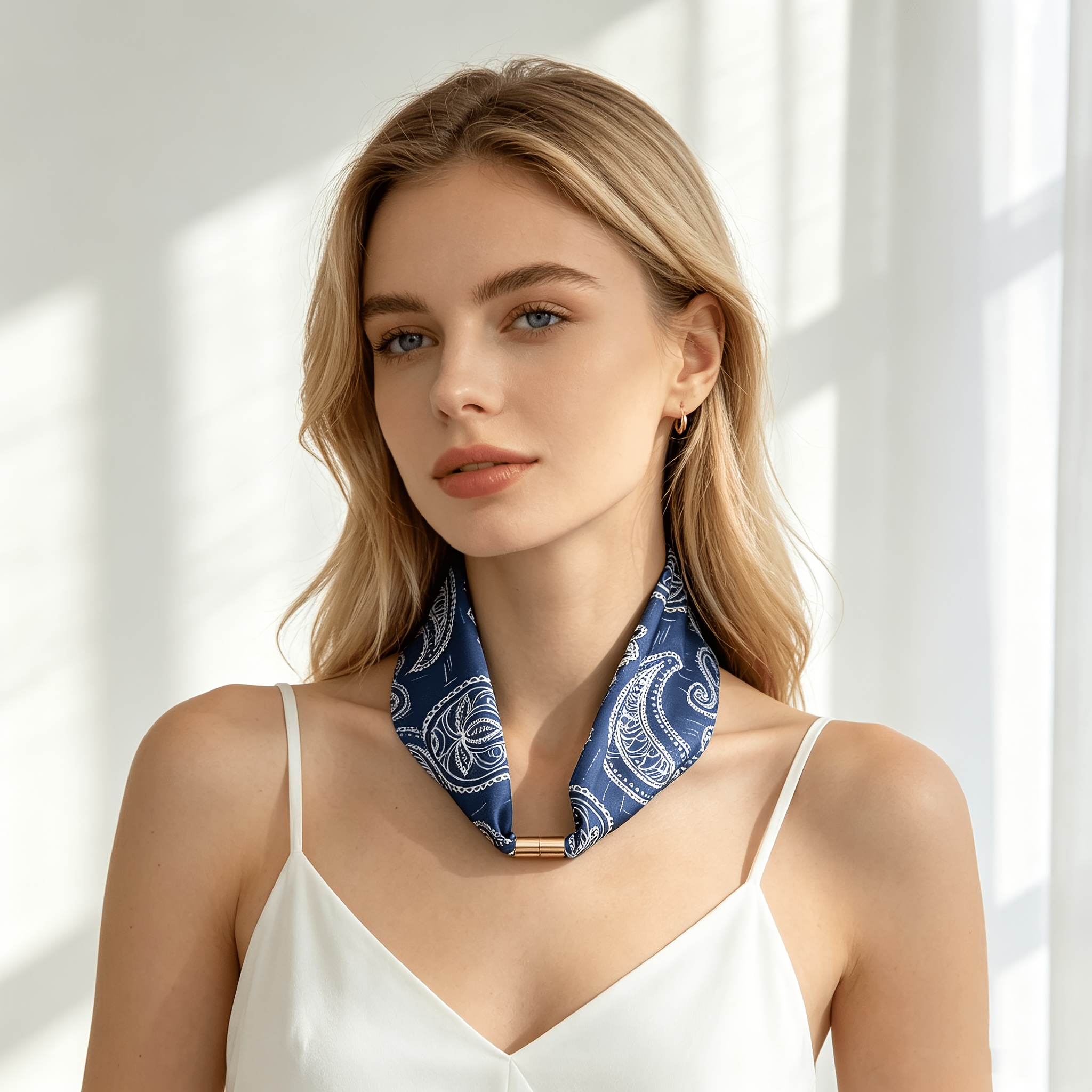 TEMU Oaw Magnetic Scarf Suitable For - Magnetic Clip- Convertible Neck Scarf, Headband & Bag Strap | Vintage Paisley , Lightweight Non-elastic For
