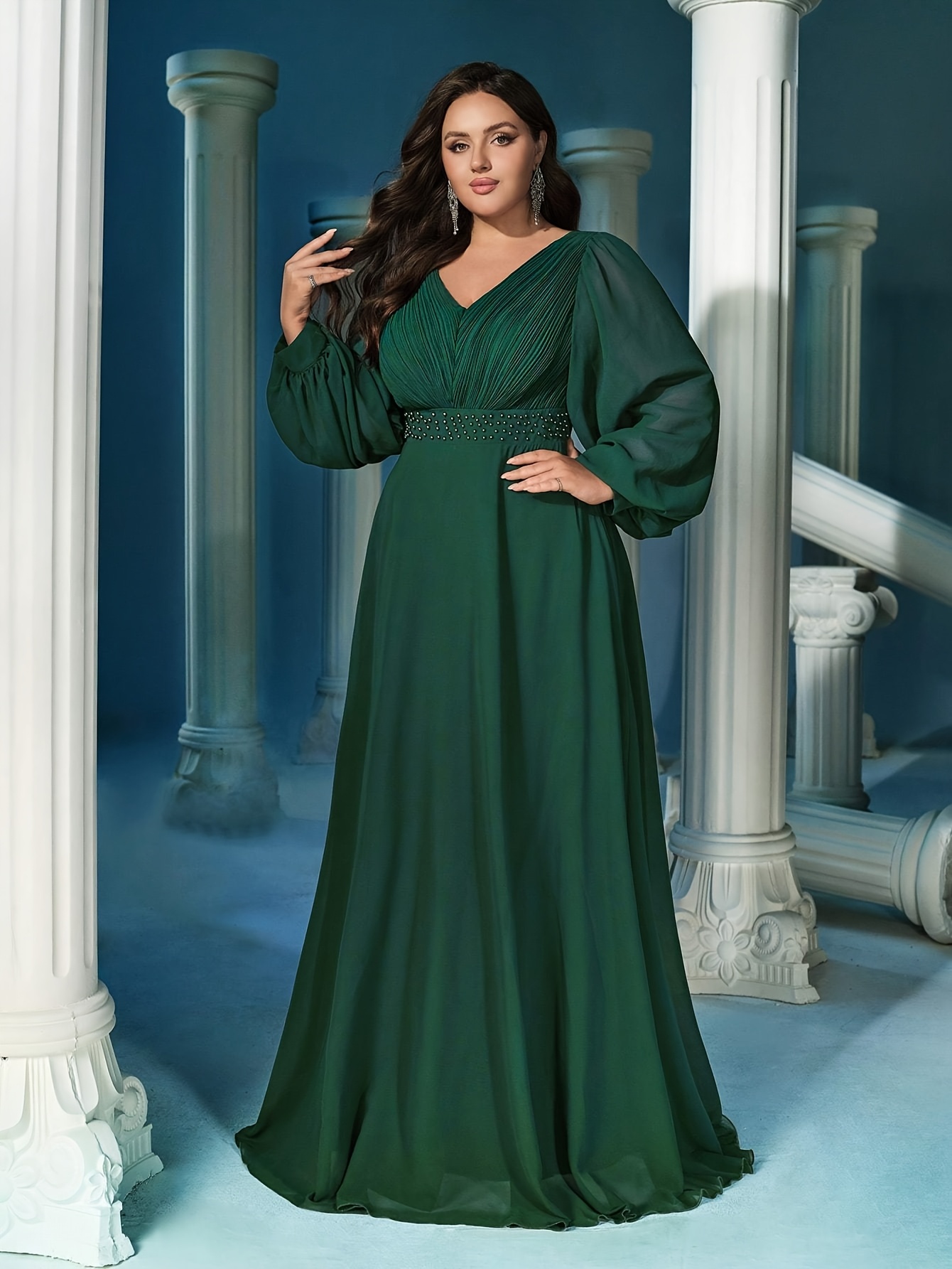 Size Guest Wedding Dresses Long Sleeve Qoq Plus Size Emerald