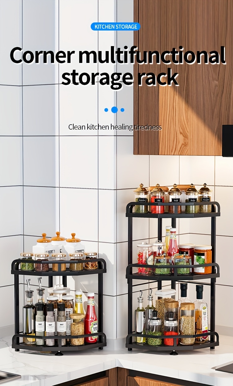 1pc modern metal countertop storage rack space saving multifunctional corner organizer with suction cups for kitchen accessories kitchen organizers and storage Product details 0