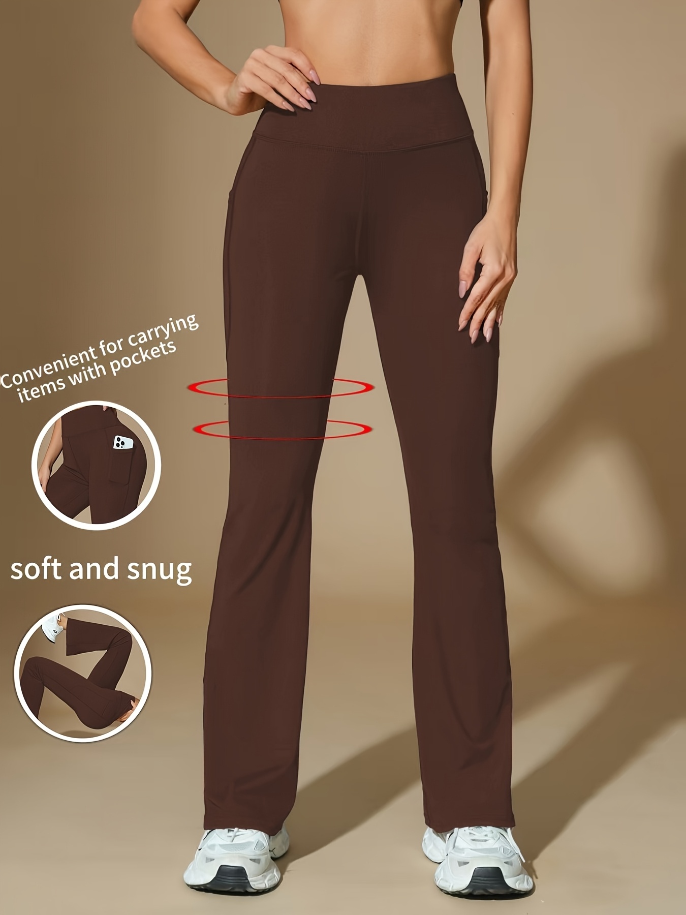 spring summer autumn daily wear casual sports womens high elastic yoga pants extra long pocket retro flared pants items are not easy to fall fabric long flared pants fitness sports and leisure womens sportswear