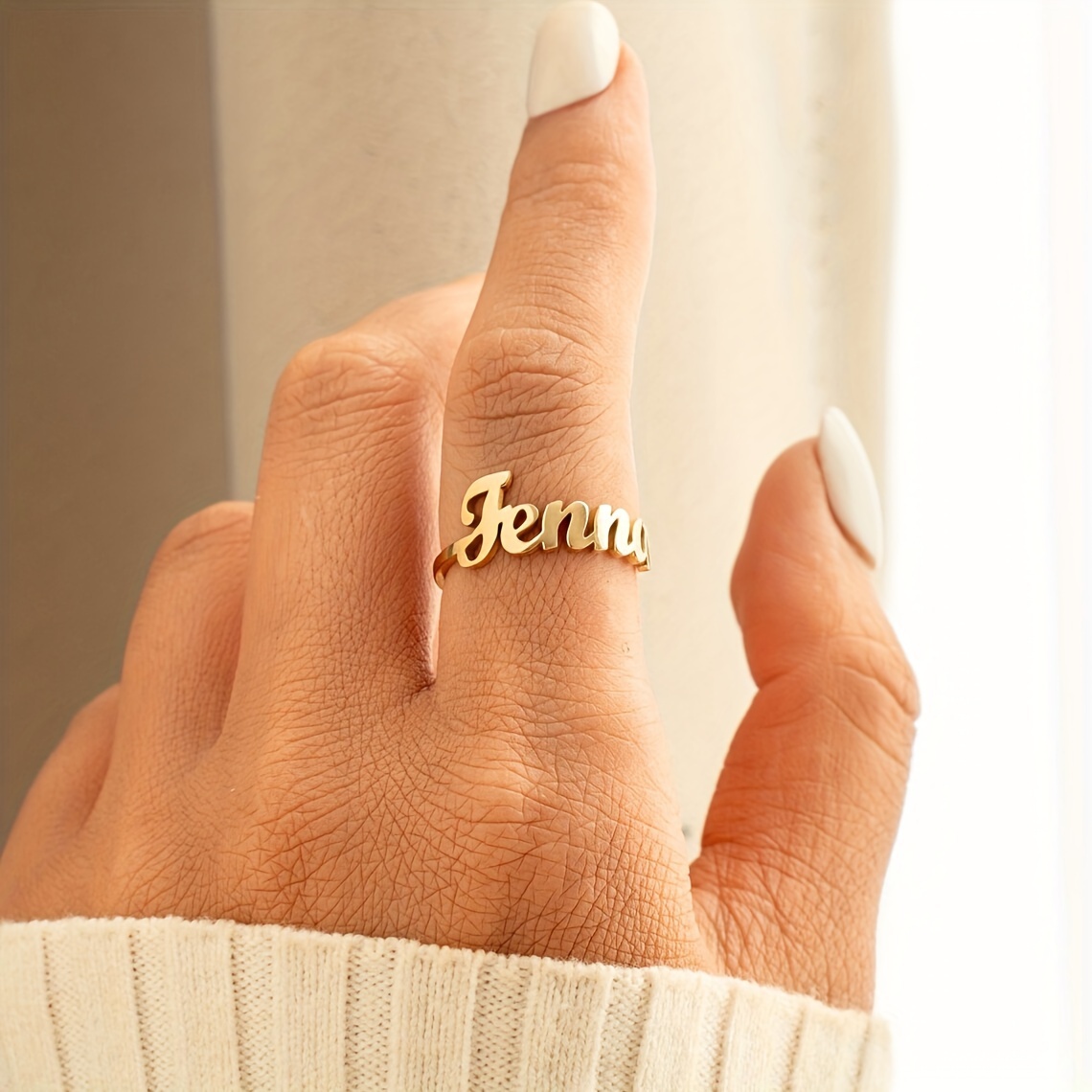 

Elegant Custom Name Ring - Stainless Steel, Adjustable , Casual Attire & - Women' Jewelry In English Only