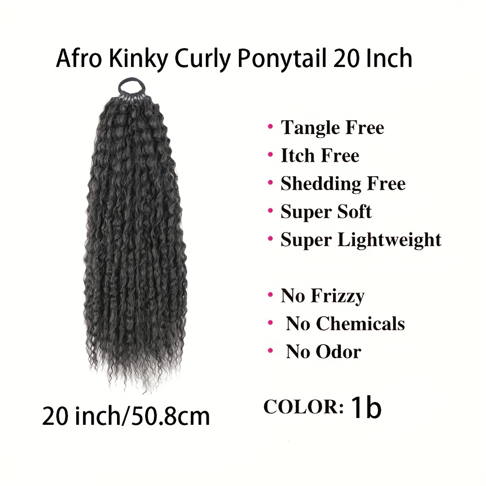 20-inch long curly fluffy ponytail extension with a drawstring for women, featuring clip-in synthetic hair details 4