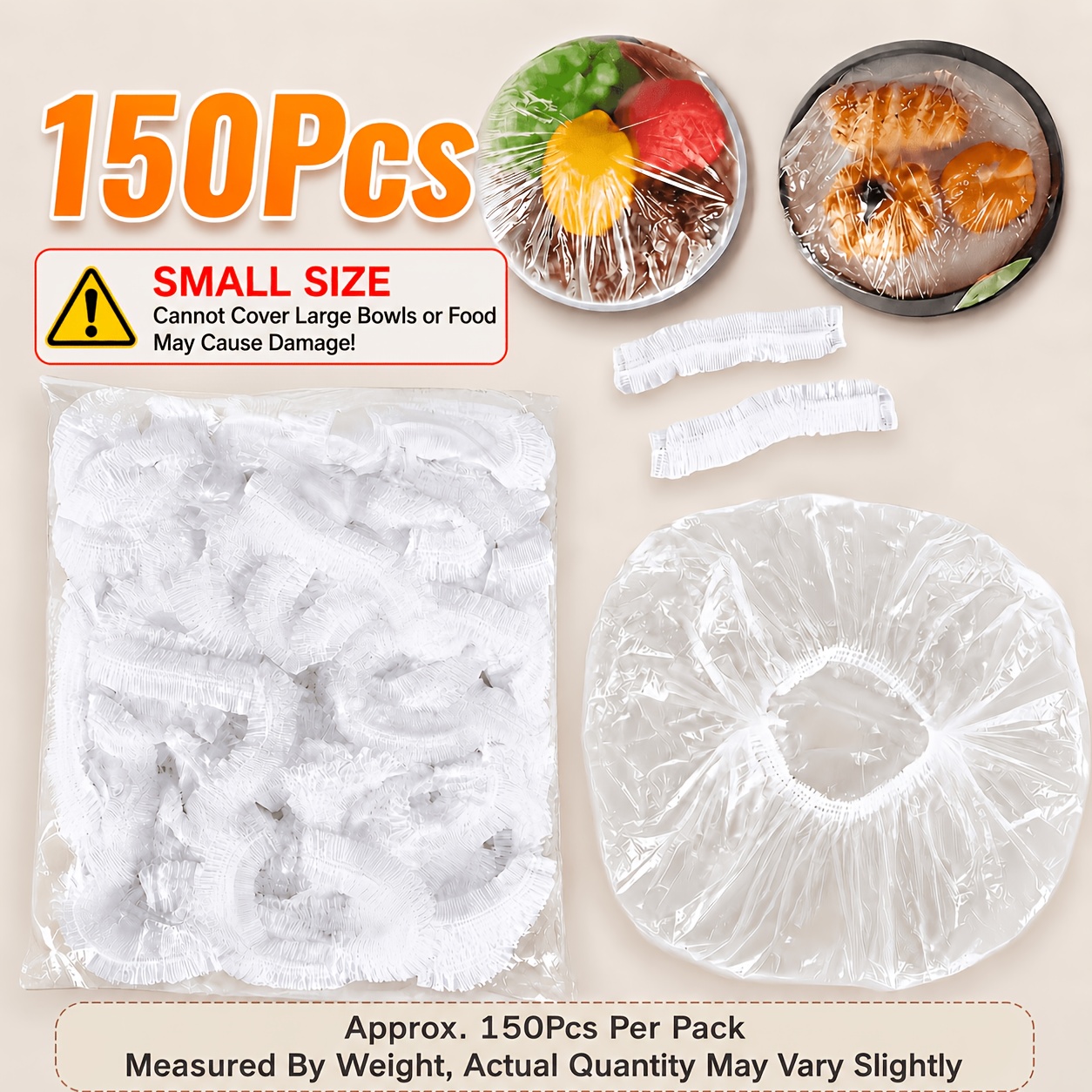 TEMU 150pcs Reusable Elastic Food Covers - Made From Durable Food-grade Plastic Stretchable And Resistant To Tearing, Keeping While Preventing Dust