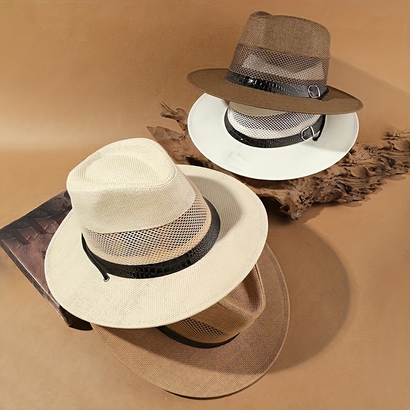 

A Set Of 4pcs Men's And Women's Flat Jazz Straw Hat Sunshade Breathable Mountaineering Travel Hat