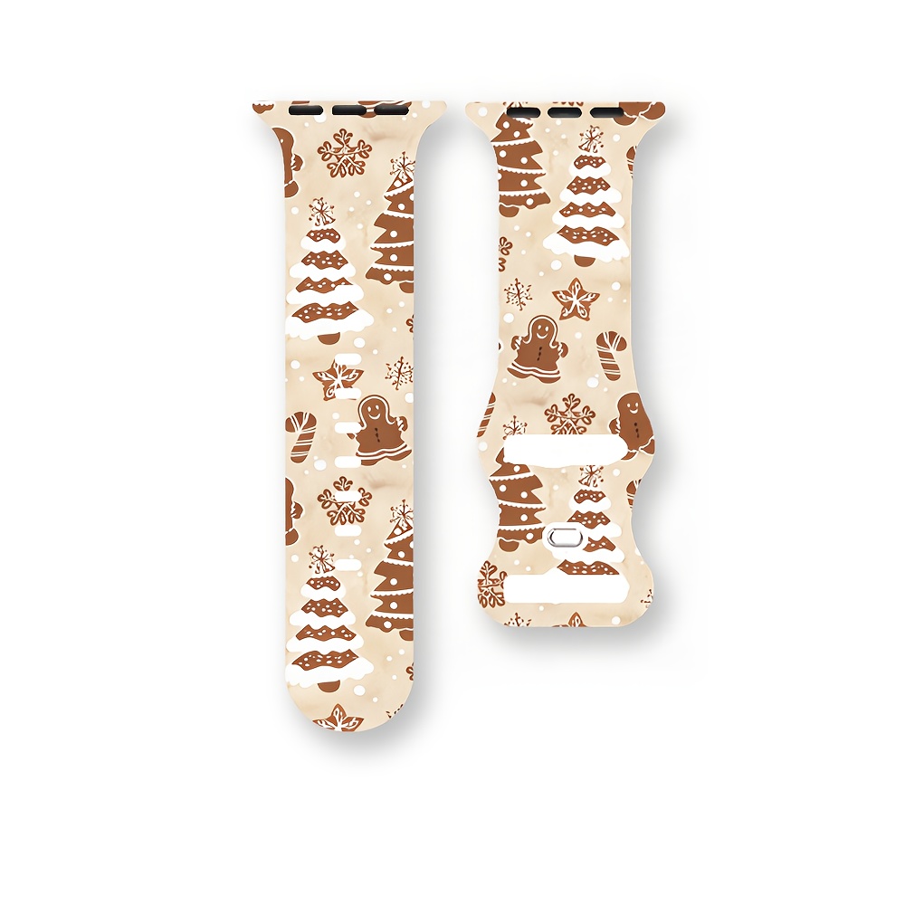 TEMU Christmas-themed Silicone Watch Band Designed For Iwatch, Featuring Gingerbread For Man And Christmas Tree Elemen&, Soft And Comfortable.
