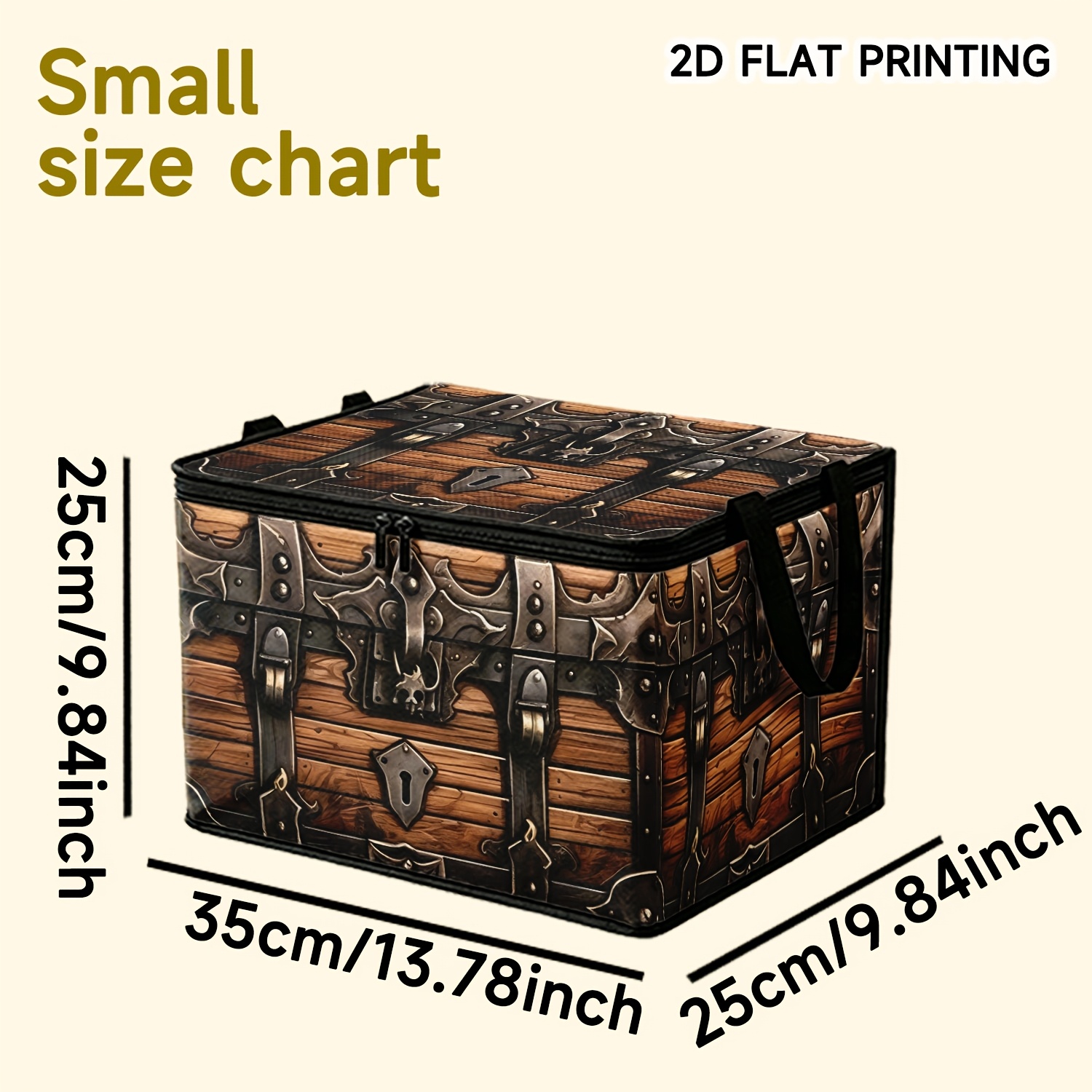 TEMU 1pc 2d Flat Dark Pirate Iron Ornament Wooden Printed Lid Storage Box, Non-woven Fabric Material, With Zipper And Hand Handle, Foldable For Space