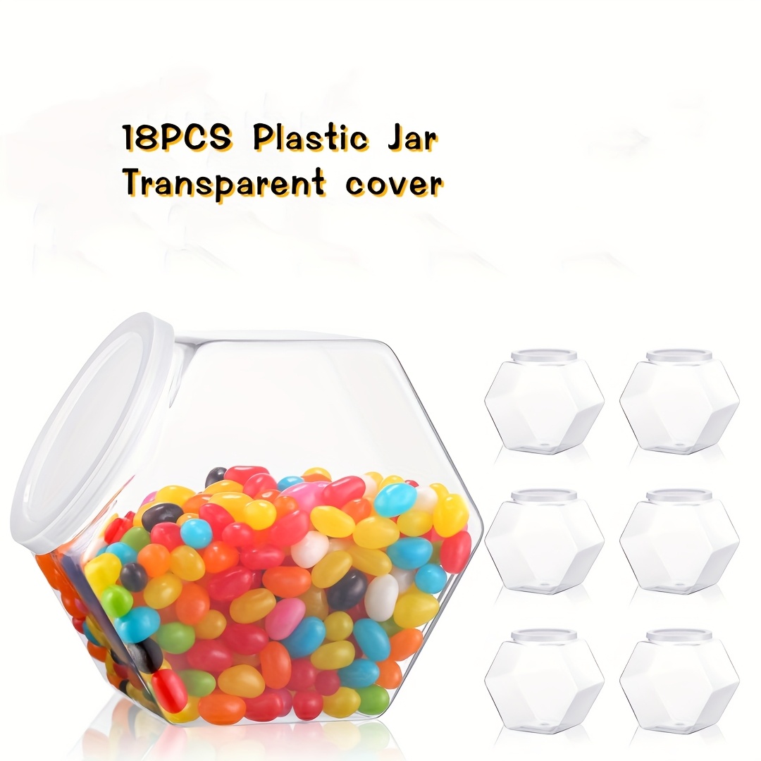 18 Hexagonal Plastic Candy Jars With Lids, 28 Ounces (approximately 793.8 Grams), Clear Storage Display Jars For , Candies, Snacks, Paper Stars, Dog Treats, And Gift Storage