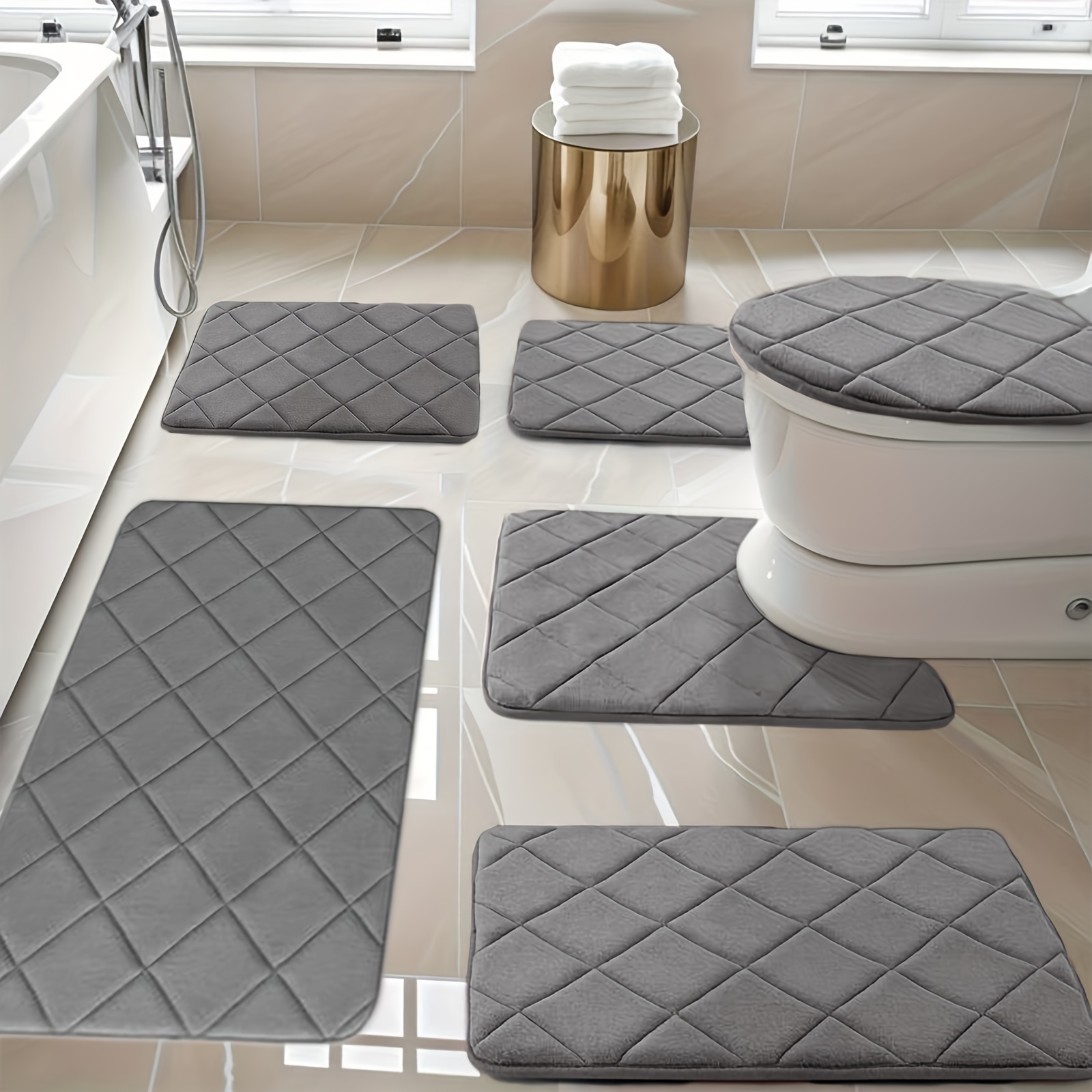 

Checked Pattern 6pcs Foam Bath Mat 6 Set Bathroom Rugs For Universal Absorption Non To Dry Bathroom Rug 6 Bath Rug Set Bathroom Decor