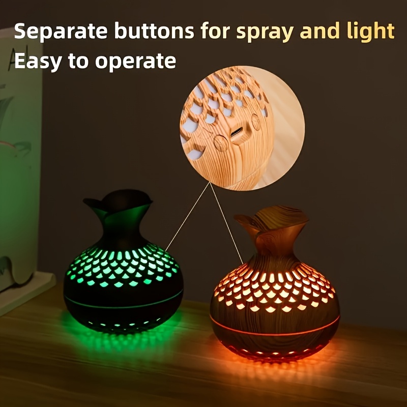 Diffuzor de Aromaterapie Elegant din Lemn cu Iluminare Ambientală LED în 7 Culori și 2 Moduri de Ceată - Design Compact Alimentat prin USB pentru Acasă, Birou, Mașină - Cadoul Perfect de Ziua Îndrăgostiților și Anul Nou, Umidificator Decorativ, Difuzor de Miros, Accesoriu Modern pentru Birou, Ceată de Înaltă Calitate