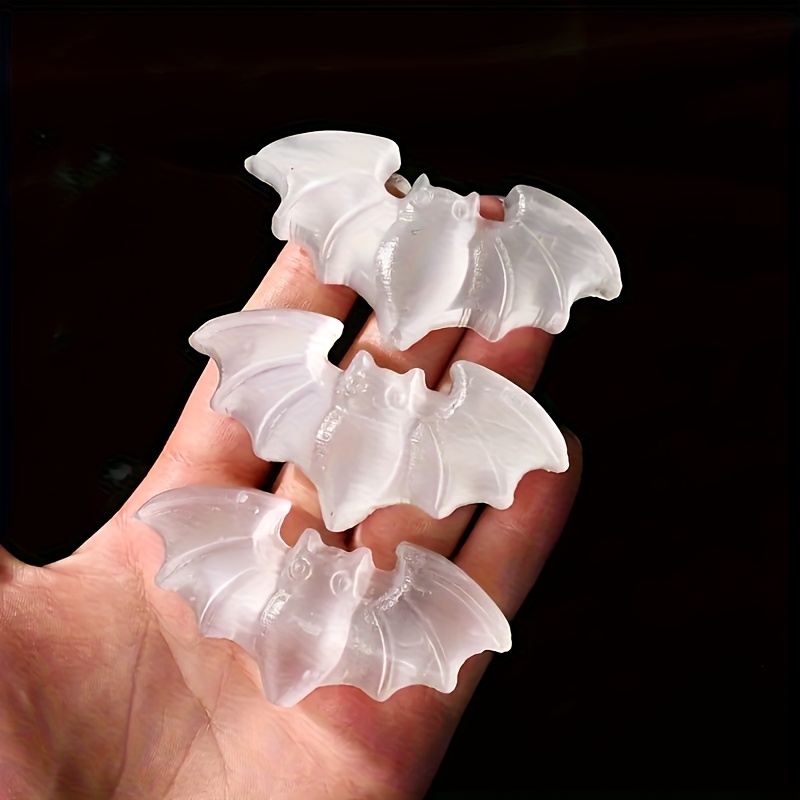 TEMU 3pcs Selenide Bat Carving, White Selenide Crystal Bat Statue, Hand-carved Crystal Statue, Bat Decoration, Halloween Home Decor, Halloween Party