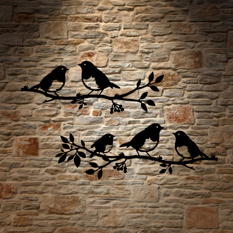 

2pcs Art Déco Décoration Murale Oiseau en Métal, Élégant Silhouette Robin Décoration Oiseau, pour et