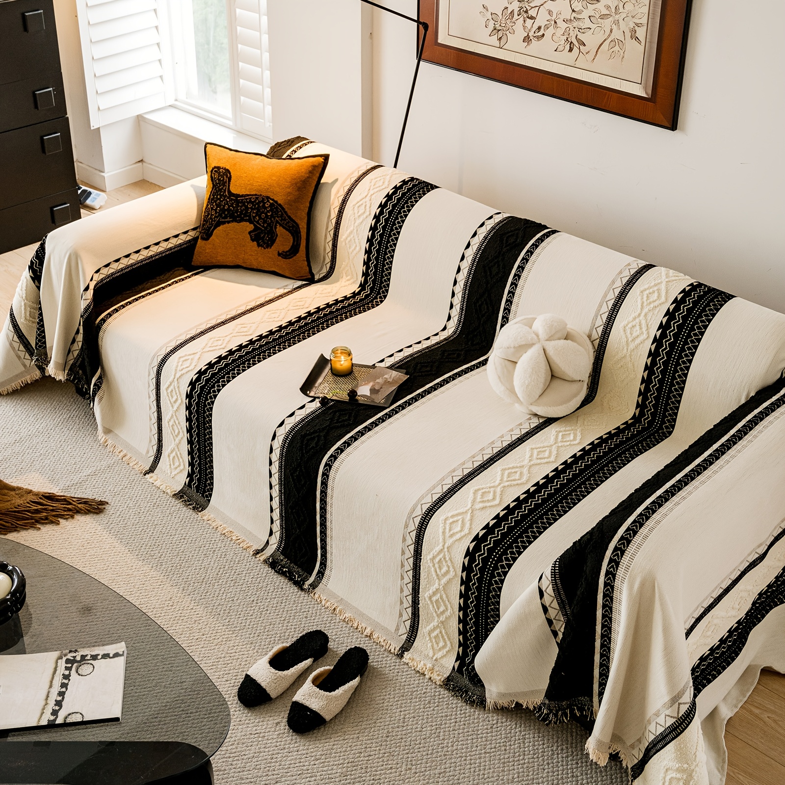 Wilderness Chenille & Faux Fur Blend Sofa Throw, Bohemian Style