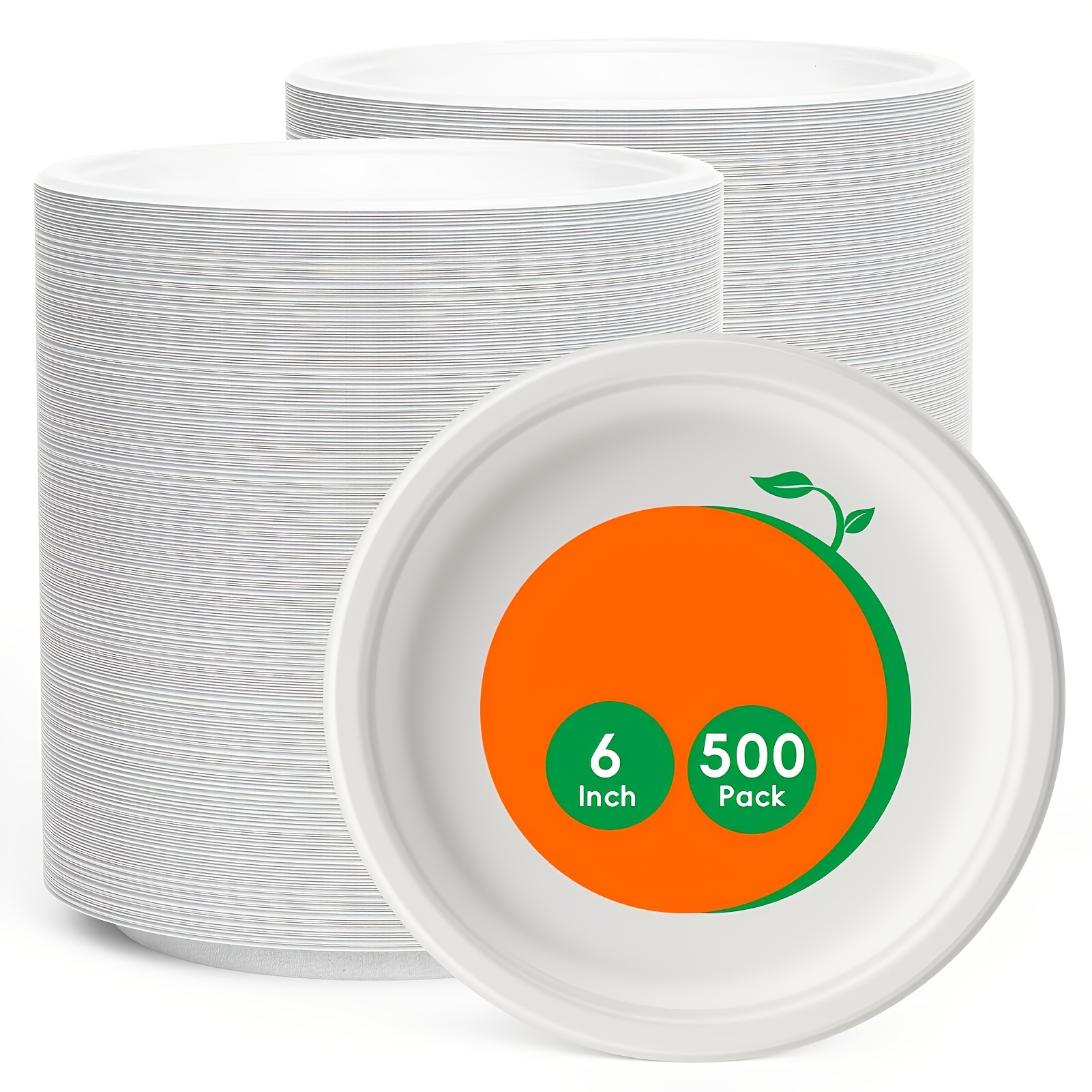 TEMU 6 Inch Disposable Paper Plates, 500 Pack Sugarcane Bagasse Heavy Duty Dinner Appetizer Cake Dessert Plates For Party