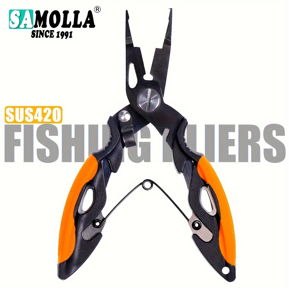  Samcos Fishing Pliers, Fishing Pliers, Black Stainless Steel,  Fishing Tool, Multi-functional, Hook Remover, Line Cutter, Freshwater Night  Fishing, Sea Fishing, Safety Rope Included, Storage Case : Sports & Outdoors