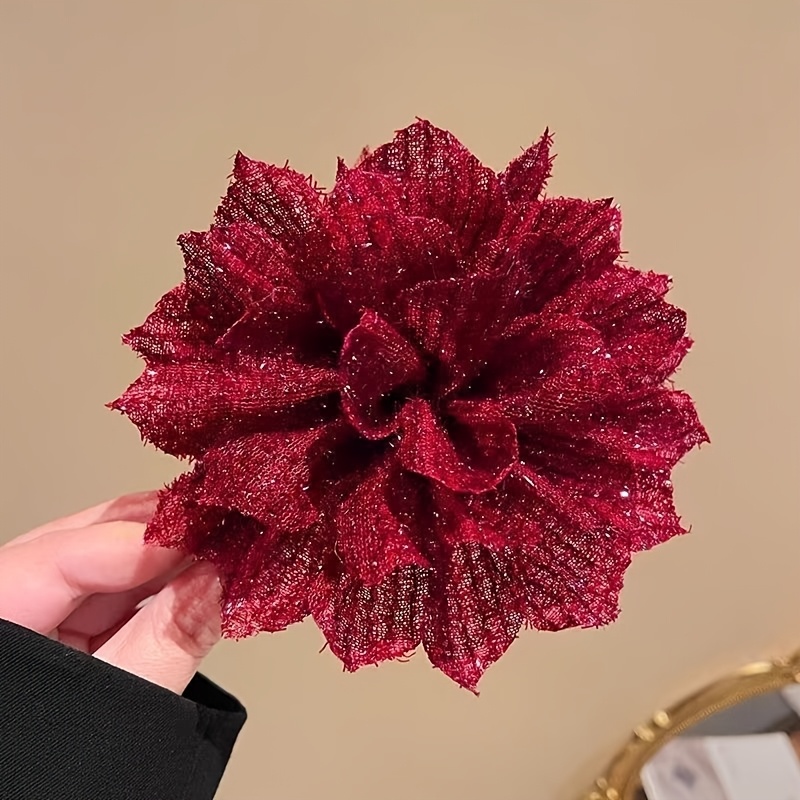 TEMU 1pc Large Glitter Tulle Flower Hair Claw Clip, Elegant Luxury Floral Shark Hair Clip For Women, Non-slip Hair Jaw Clip For Thick Hair,