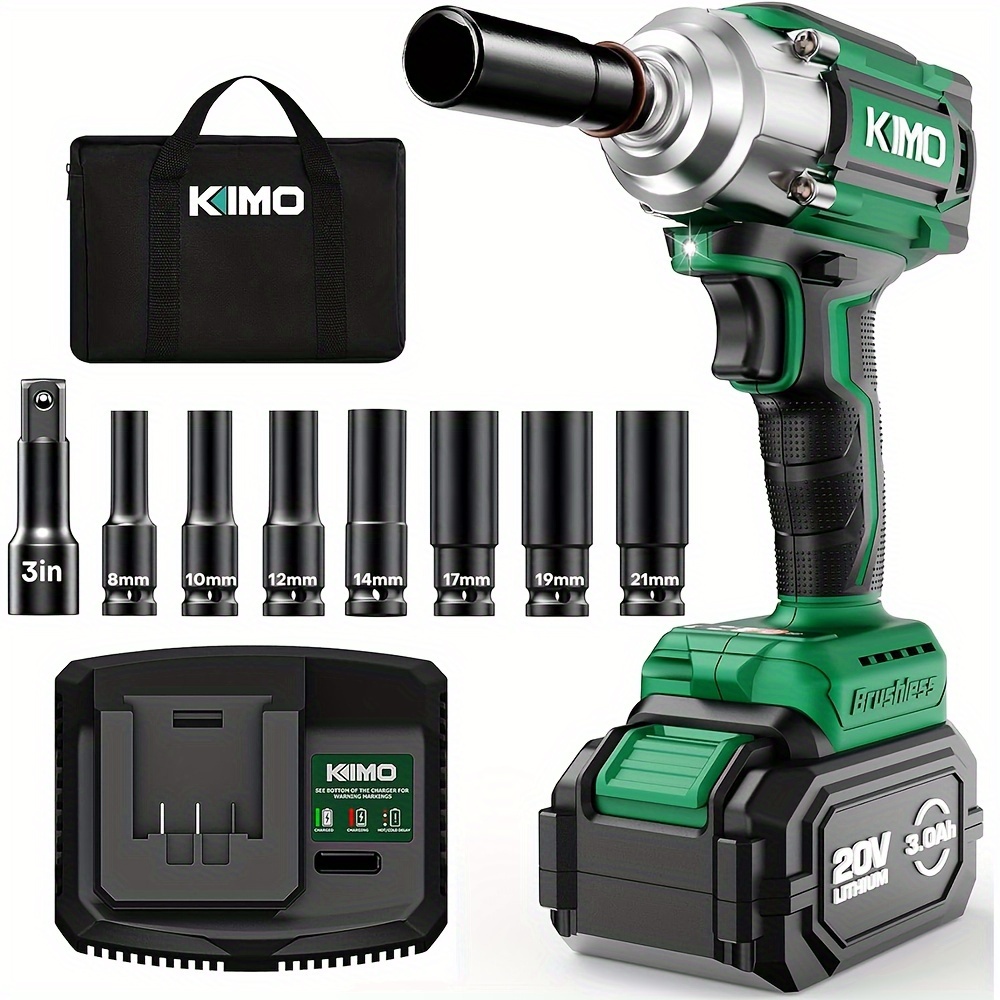 

Cordless Impact Wrench, 3000 Rpm & 350 Ft-lbs (475n.m), 1/2 Impact , 7 Drive Impact Sockets, 3 Inch Extension Bar, 1 Hour Fast Charger, 1/2 Impact Driver