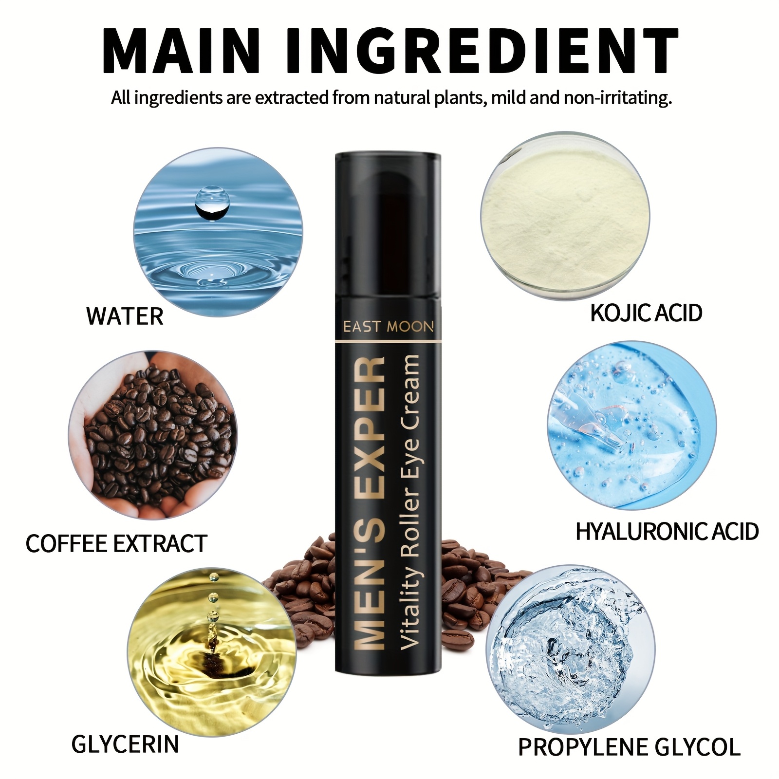 Men's Hydrating Eye Roller with Hyaluronic Acid & Glycerin - Fades Dark Circles, Exfoliating Massage Gel for All Light Beige Types, Alcohol-Free Fragrance-Free, Valentine's Day Gift for Him, Dark Circle, Eye Care, Masculine Packaging, Sleek Rollerball Applicator, Alcoholfree Formula