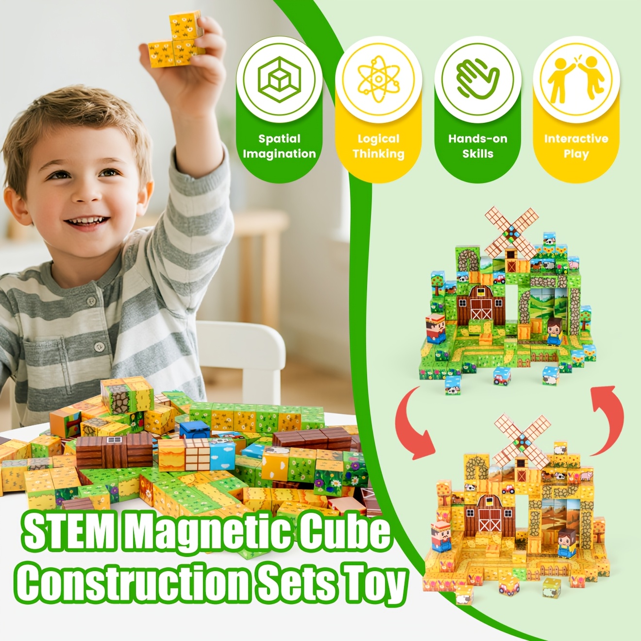 200pcs ZHENFINITY Magnetic Building Cubes, Dual-Scene Series