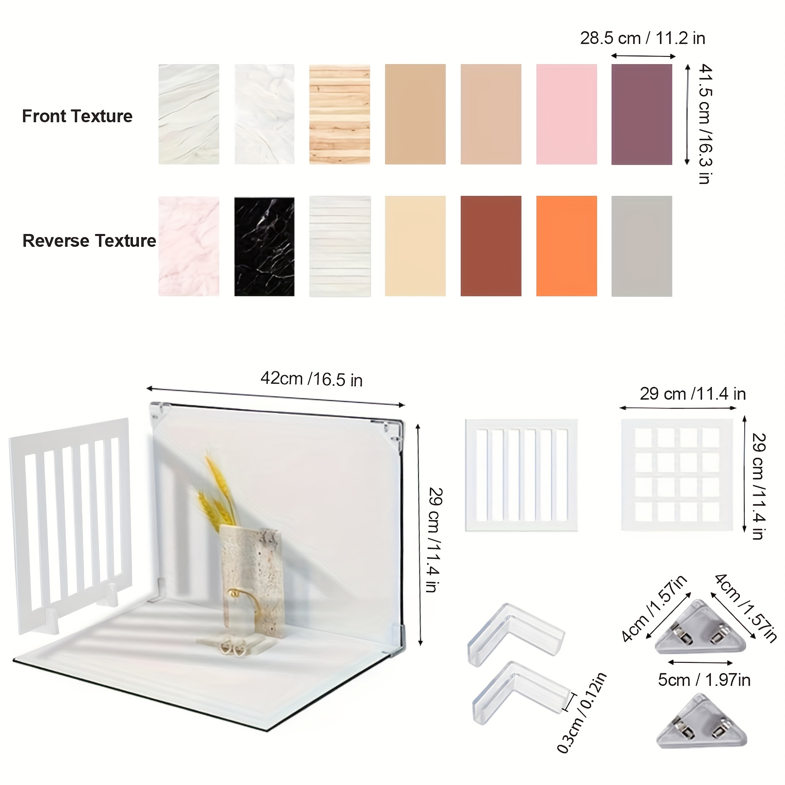 TEMU 7pcs Double-sided Photo Background Board Set, 16x11.5 Inch Pvc Flat Background Paper, 14 Patterns, With 2pcs Inch Blackout Panels, For Product,