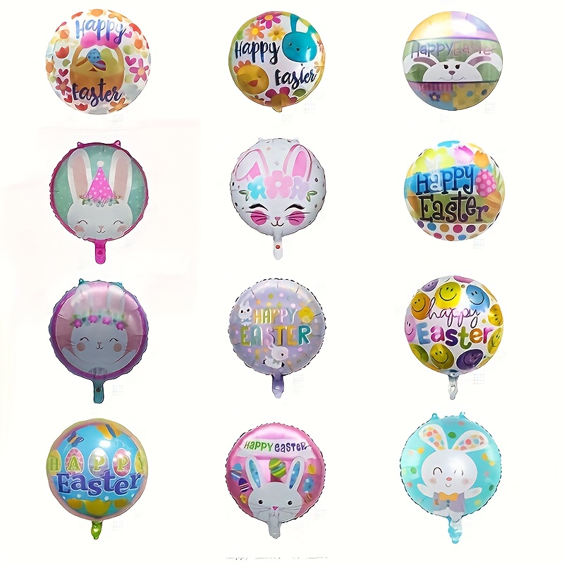 

Easter Bunny Balloons Set, 18 Inch Round Self-sealing Aluminum Film Balloons With Curling Ribbon, Assorted Designs For Easter Party Decorations, No Electricity Needed