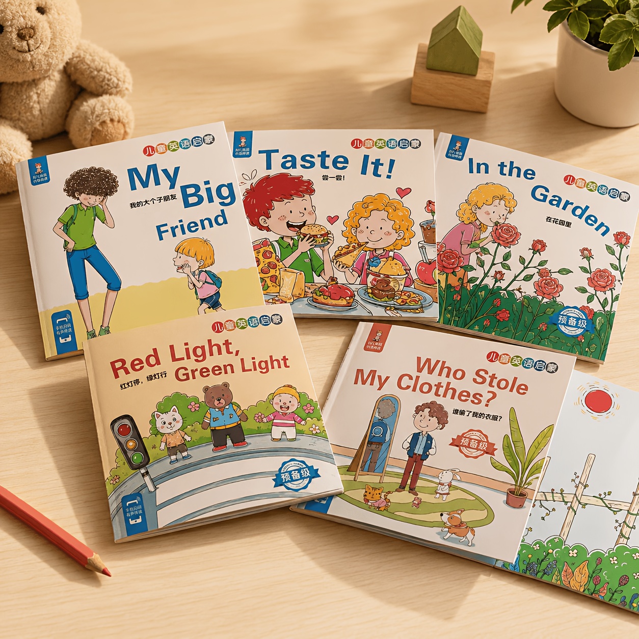 TEMU 5 Pack English Beginner For Kids, Random Children's Early Learning Story Books, Thin -stitched Preschool Reading Booklets With Audio , 14x14cm