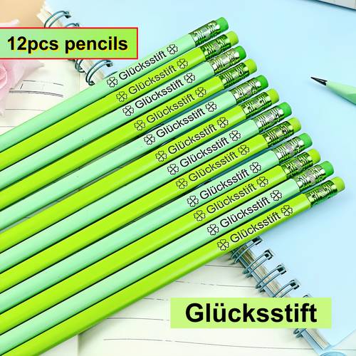 12 glücksstift design-bleistifte, dreieckige hb-bleistifte, glücksbleistifte, ideal als geburtstagsgeschenke, schulpreise party-favoriten