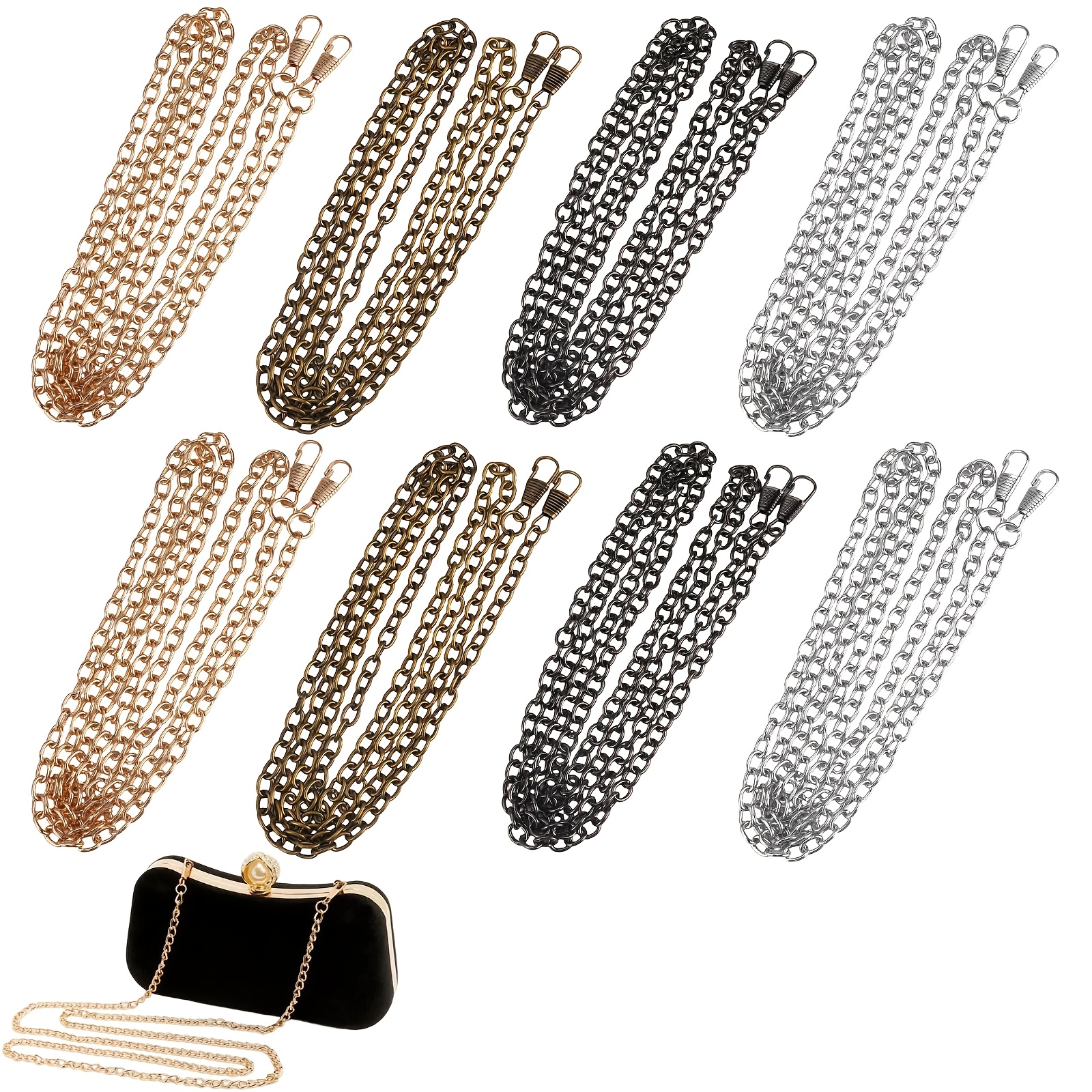 TEMU Paquete de 8 cadenas de bolso desmontables de 120 cm, : metal , dorado , plateado, para clutches, bolsos pequeños, carteras, bricolaje,