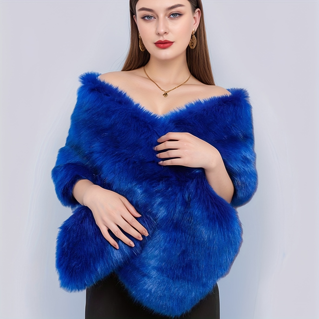 Royal Blue Fur Bridal Wrap, Blue Faux Fur Shawl, Fur Shawl Cape, Wedding Fur Wrap, Faux Fur Shrug, Warm Bridesmaid Fur discount Shawl