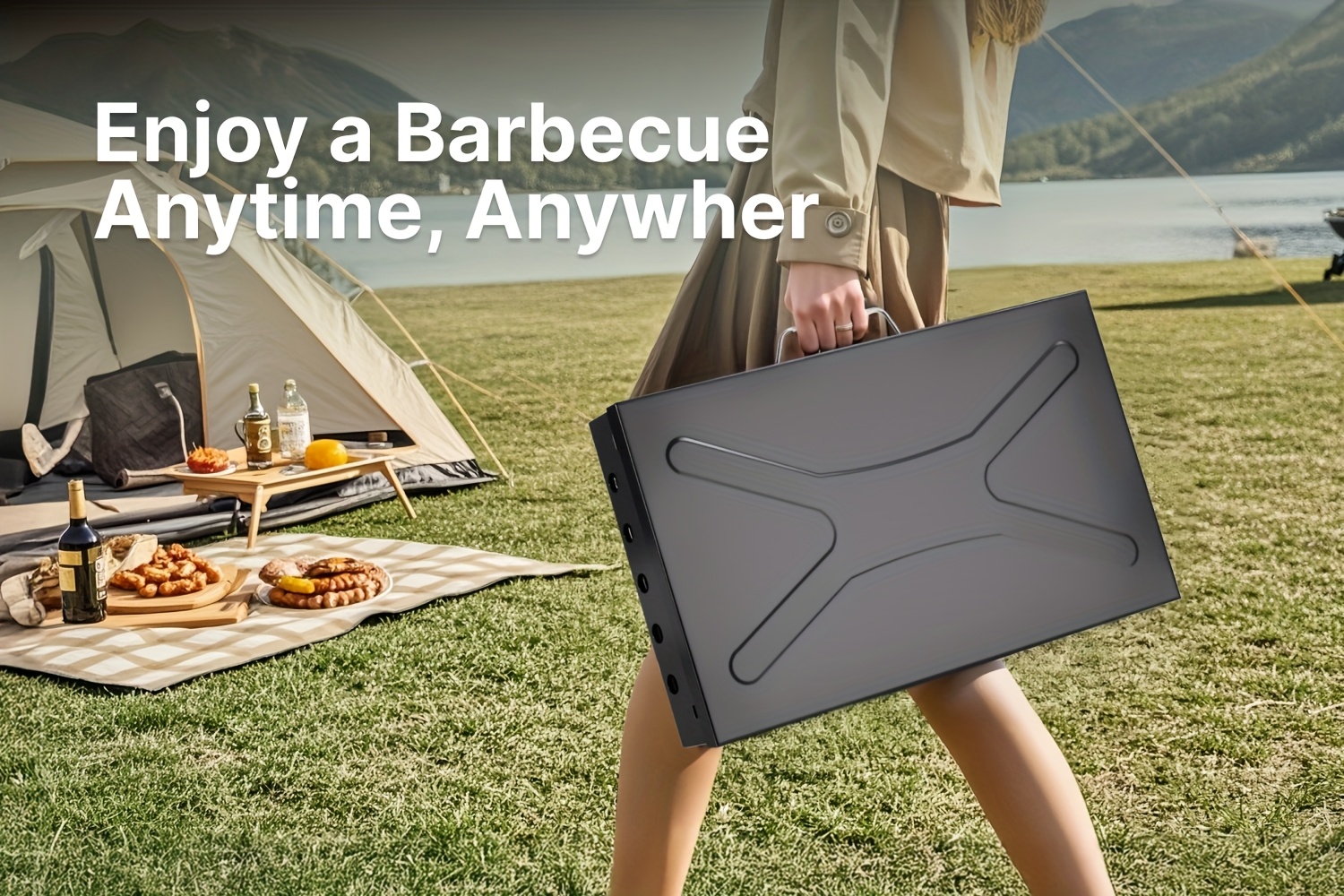 Portable Charcoal Grill, Adjustable Height Foldable Barbecue Grill, Durable And Compact, Easy to Clean, Perfect for Camping, Tailgating, And Outdoor Cooking