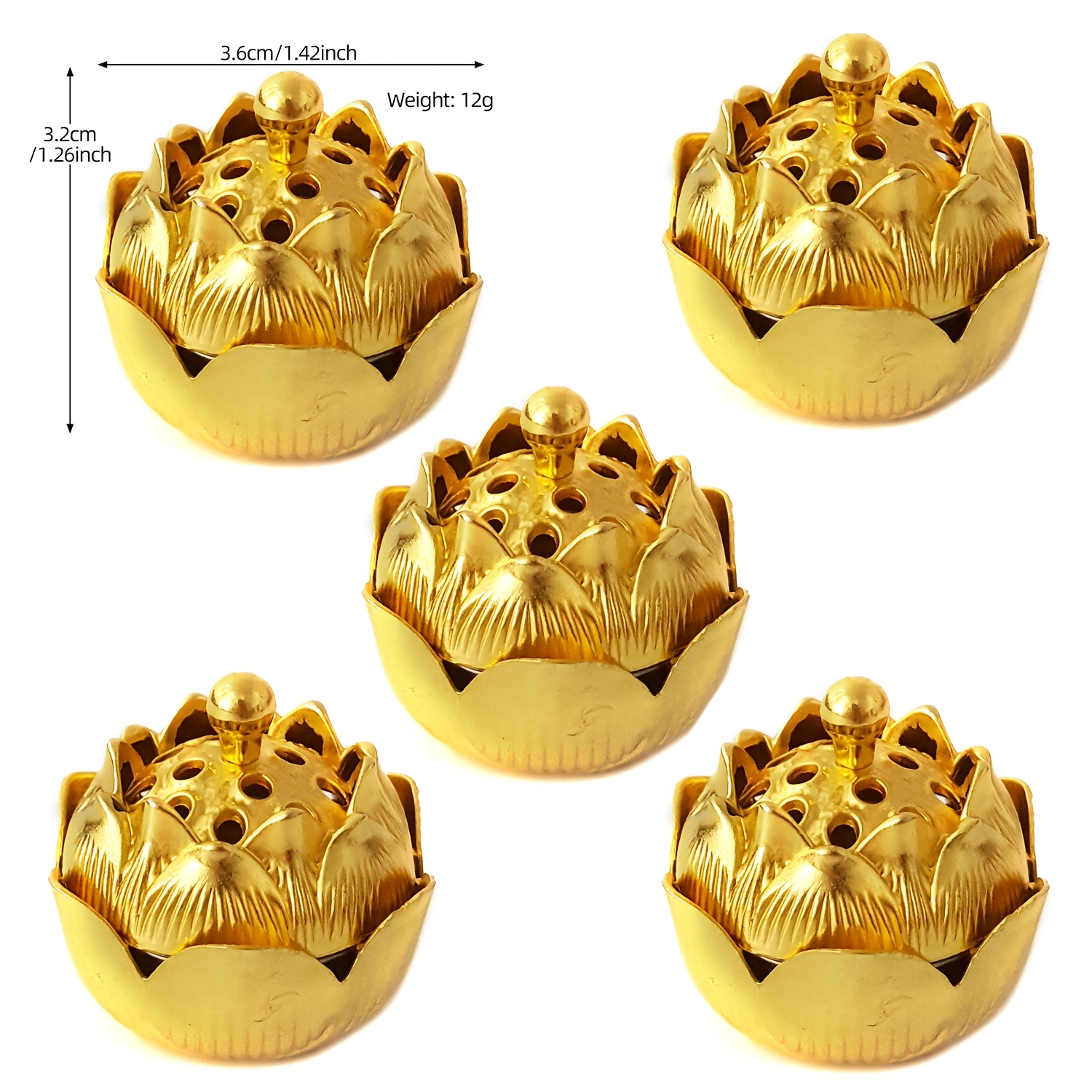 TEMU 5pcs Set Of Chinese Lotus Incense Burners, Golden And Bronze, With Fireproof Iron Net, Home Indoor Sandalwood Burner, Furnace Ornament, Suitable