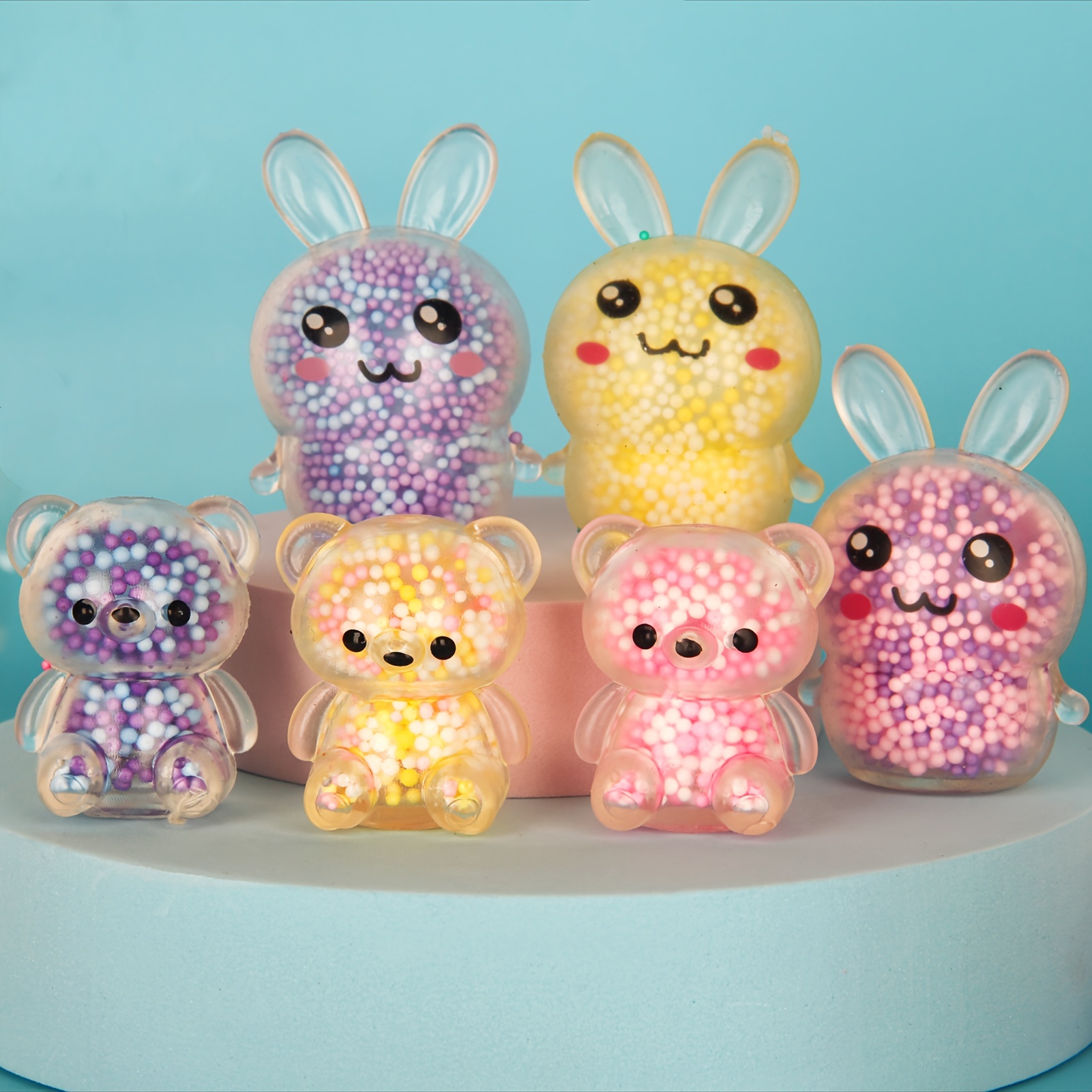 

6pcs Mini Bunny And Bear Squeeze Ball Toys, Toys For Goodie Bag Stuffers, Egg Fillers, Party Favors Gifts, Random Color