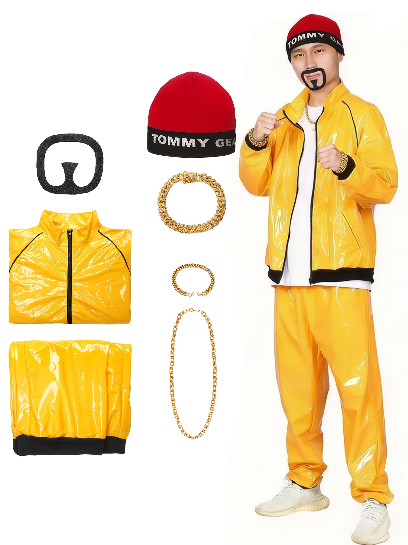 90s Rapper Celebrity Costume for Adults, Yellow Shell Suit 90s Celebrity  Costume *'s Fancy 90's Themed Party, Halloween Carnival Kit Costume with  Accessories Kit