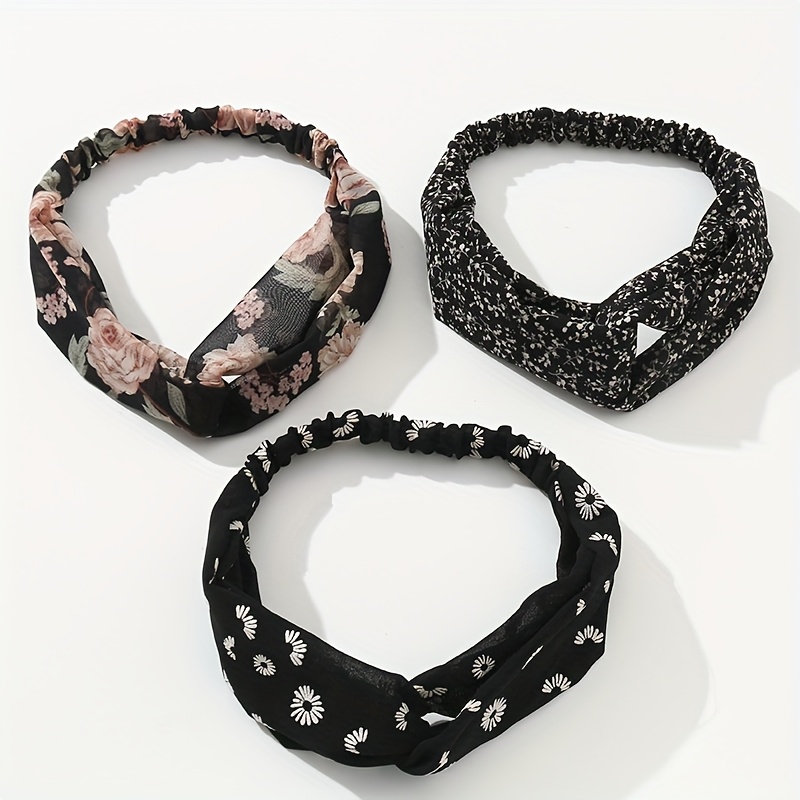 E-shop 3-teiliges/Set Retro Blumen Kreuz Stirnband Gänseblümchen Gestickte Kopfbedeckung Damenmode Stirnband