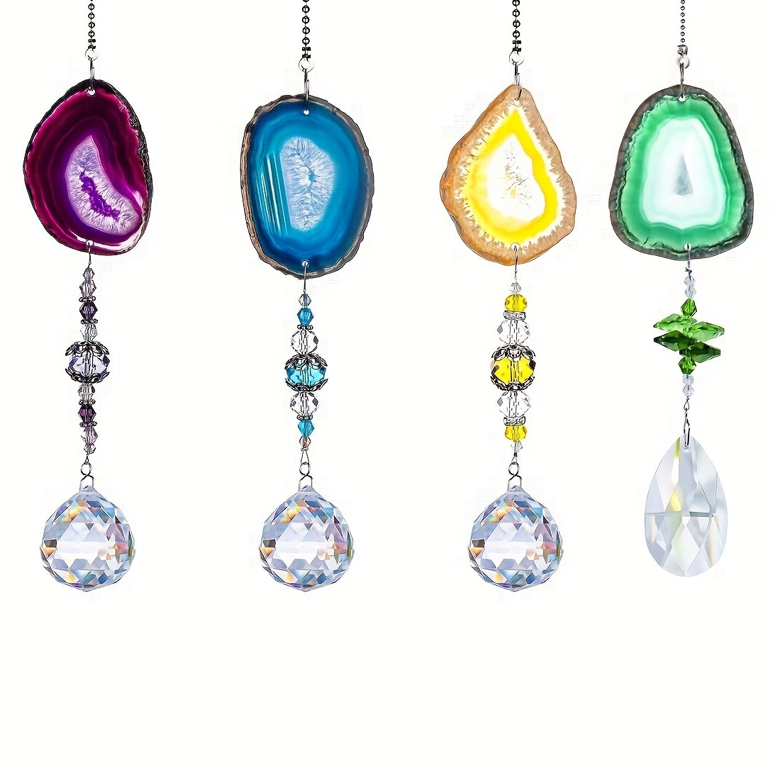 

1pc Elegant Crystal & Agate Slice Sun Wind Chime - Glass Decor With Crystal Pendant For Home, Garden, Wedding | Vibrant Sunlight