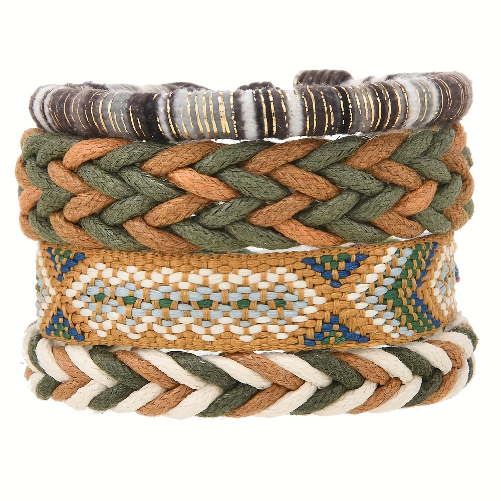Image of 4 Easy Handmade Woven Bohemian Style Adjustable Vintage Colorful Bracelets For Men And Women