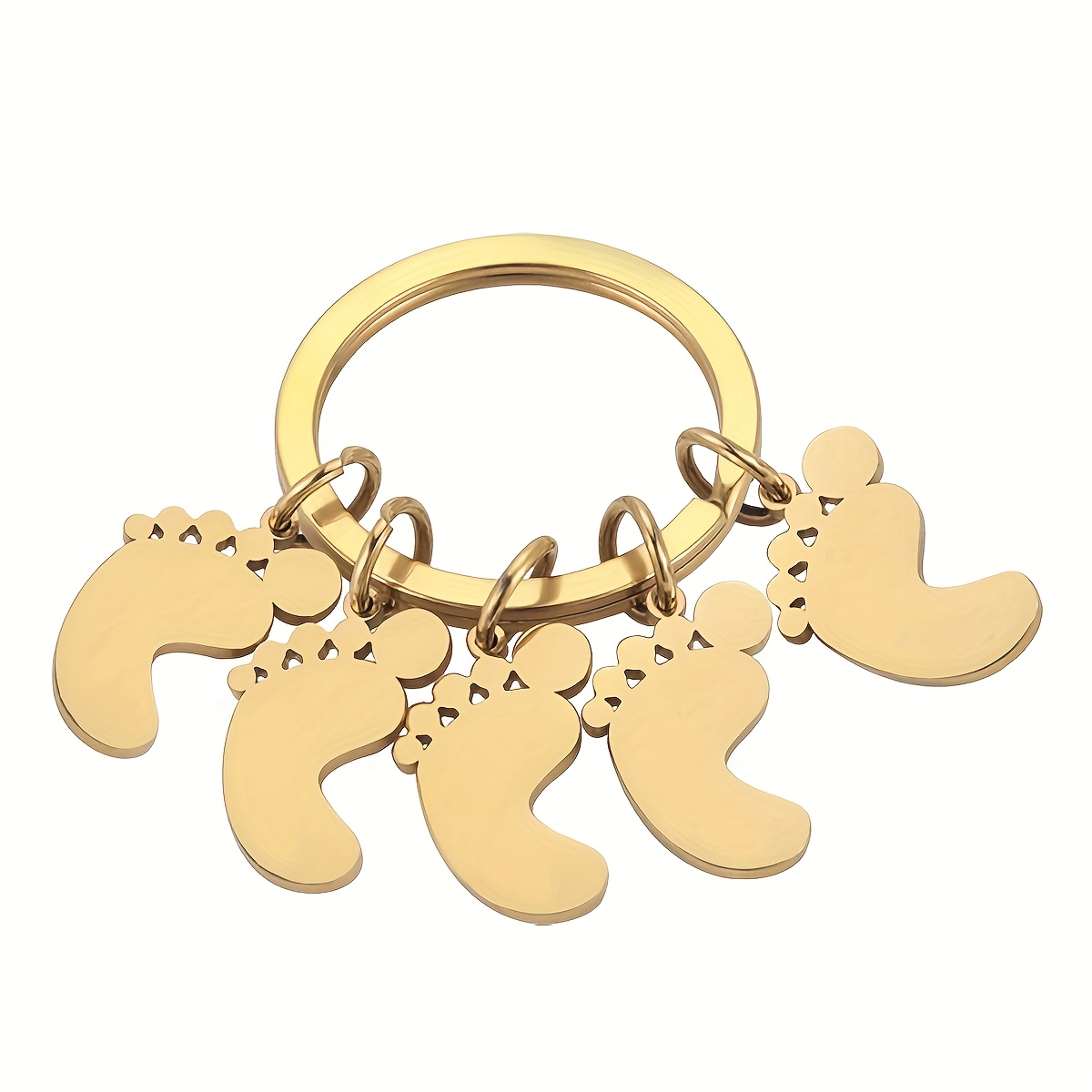 TEMU 1 Personalized Keychain, Customized With 1-5 Names, Letters, Numbers, And Paw Print Pendants. Stainless Steel Golden, Silvery, And Rose Golden