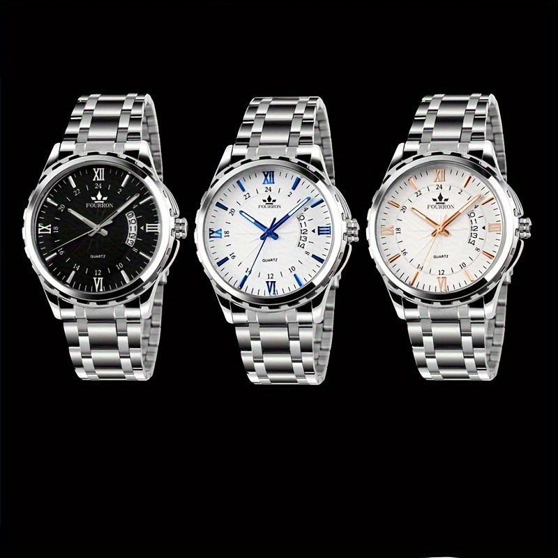 

1pc Stainless Steel Strap Men's Calendar Trendy Luminous Quartz Watch, Ideal For Birthday, Holiday Gift