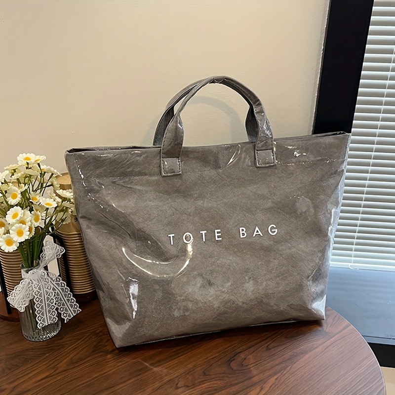 Image of Ladies Fashion College Style Colored Paper Lightweight Tote Bag - Large Capacity, Double Layer Fabric, Durable Shopping And Travel Handbag Beach Bag
