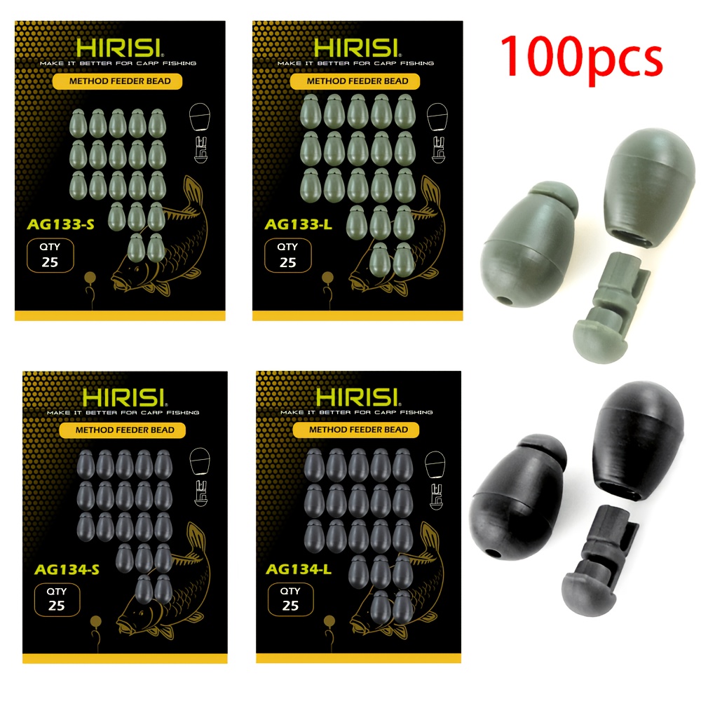 TEMU Hirisi Carp Fishing Method Feeder Beads Rubber Line Stopper Beads, 2 Sizes S/l 2 Colors, Quick Release Line Lock Beads For Method Feeder Rig