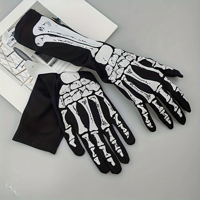 

Vintage Skeleton Print Gloves, 1 Pair - Flexible Finger Movement, Detailed Phalange Design, Polyester Fiber Material, Ideal For Halloween, Cosplay, And Themed Parties