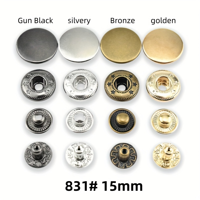 

25 Sets #831 Metal Snap Buttons, 15mm Four-hole Rivets In Black, Silver, And Antique Copper For Diy Crafts, Clothing, Jackets, Jeans, Bracelets, And Bags