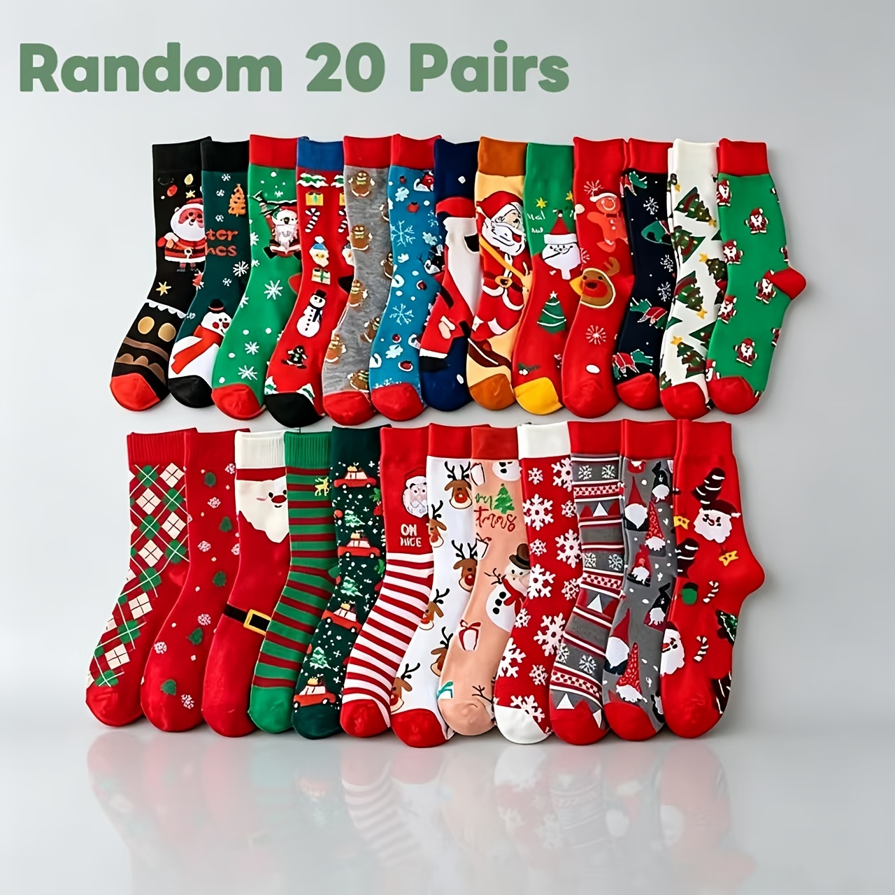 TEMU Random 20 Pairs Christmas Creative Boat Socks, Unisex, Cute Christmas Cartoon Print Winter Socks, Festive Holiday Socks, Christmas Gift