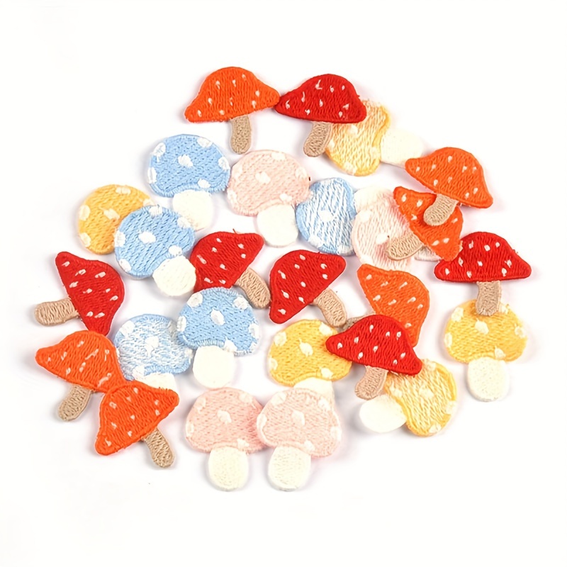 Image of 20pcs Of 2.5-3cm Multi-colored Mini Mushroom Pattern Random Mixed Fabric Pieces Handmade Sewing Decorative Additions, Suitable For Clothing, Hats, Hair Additions Decoration, No Adhesive Backing