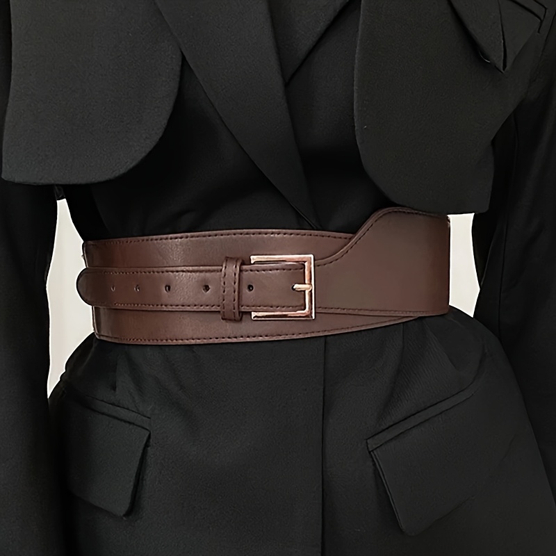 TEMU 1pc Women's Belt, Fashionable And Simple Stretchy Adjustable Wide Waistband, Elegant For Daily Wear With Coats, Shirts, And Tops, Pu Belt