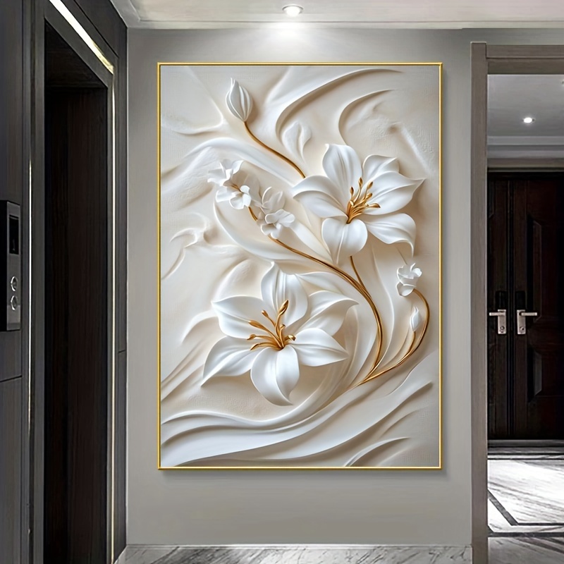 

3d Floral Canvas Wall Art Print, 31.49 .24 Inch Textured Painting, Decorative Modern Artwork Poster For Bedroom And Living Room - Use Without Electricity, Single Piece