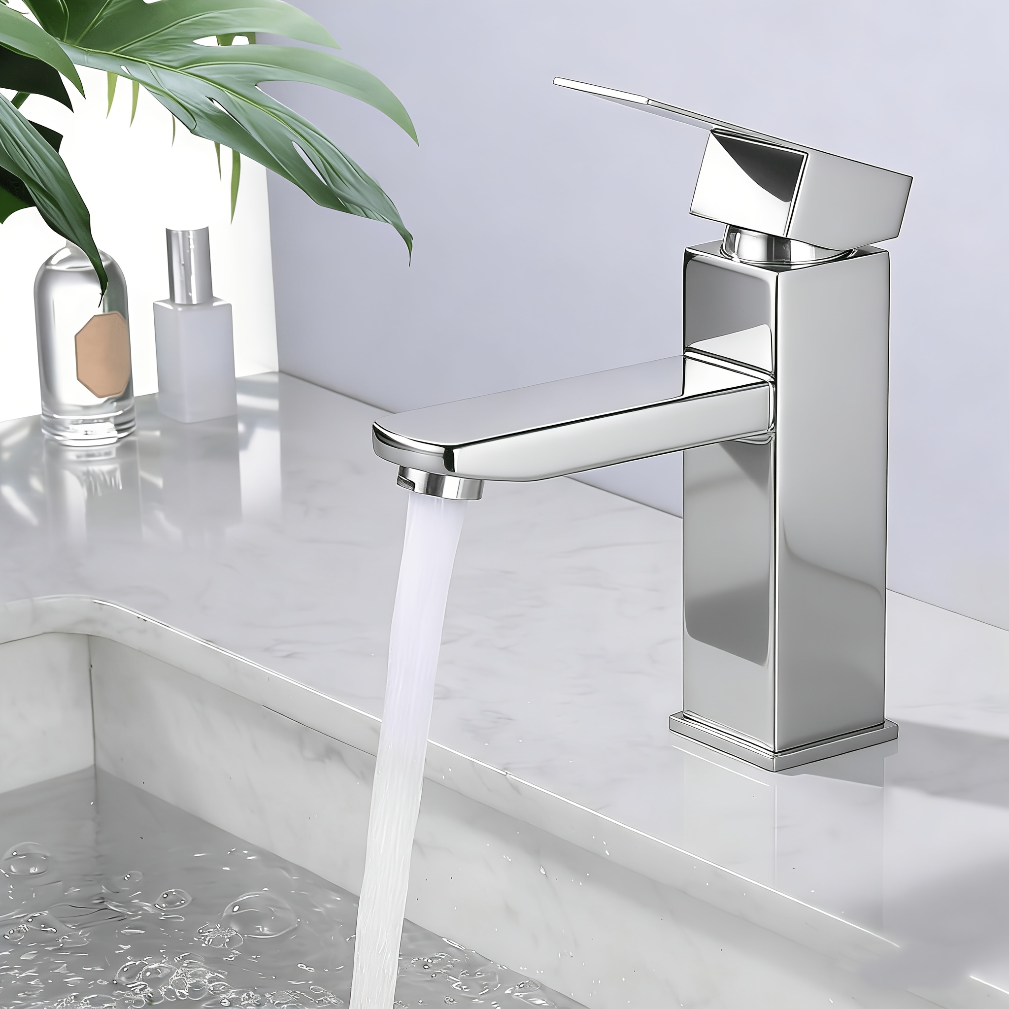 Image of 1-hole Bathroom Sink Tap With Hot/cold Mixer Valve - Single Hole Installation Suitable For Bathroom, Washroom, , Chrome Faucet With Hardware & Water, Valve System For Basin Taps
