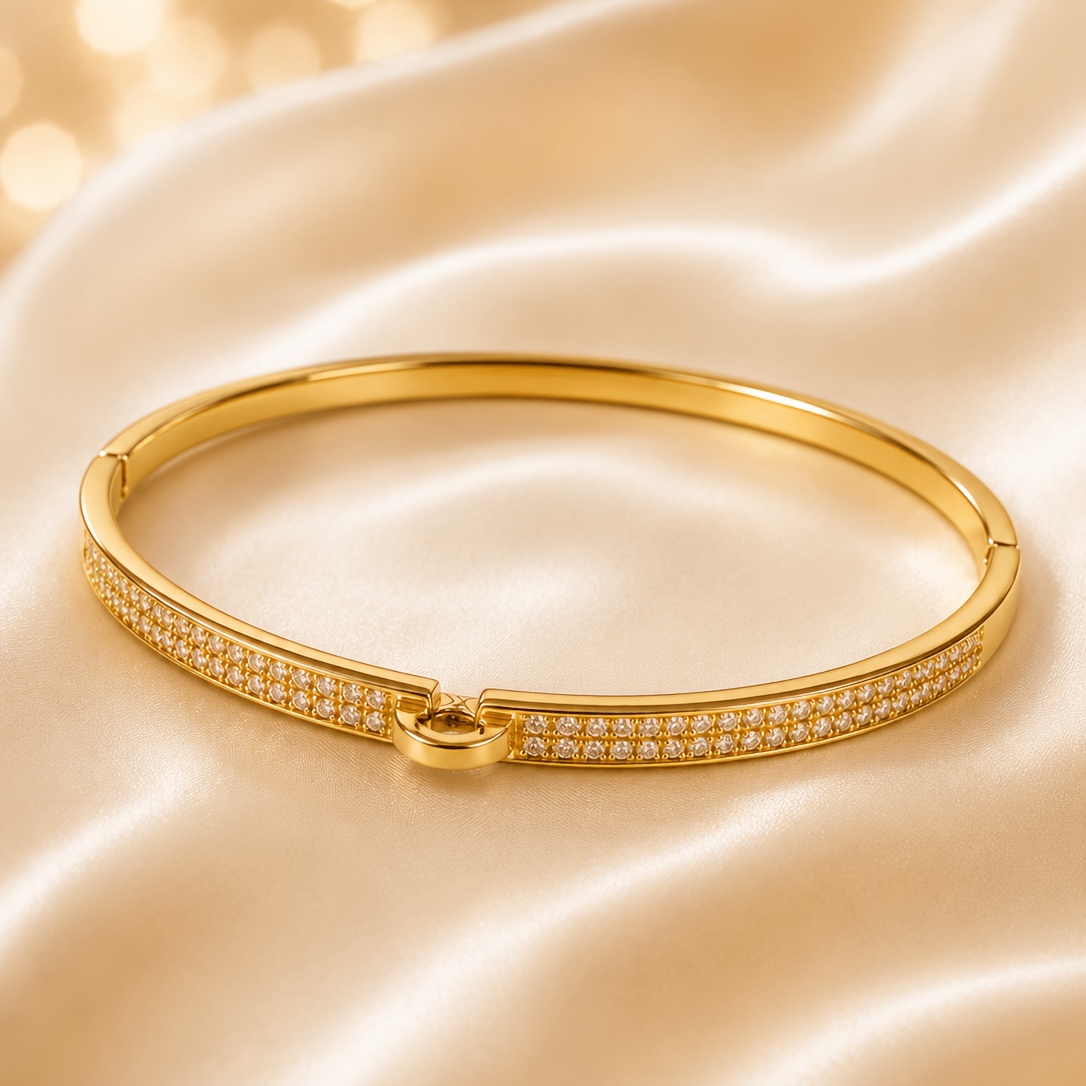 Statement Easy Buckle Bangle, Full Pave Shard Design