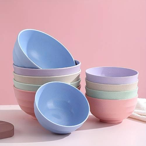 item picture 5 6pcs multicolor plastic bowls round unbreakable stackable space saving and easy to for oats salads pasta soups dishes dishwasher safe and microwaveable elegant and practical kitchen essential